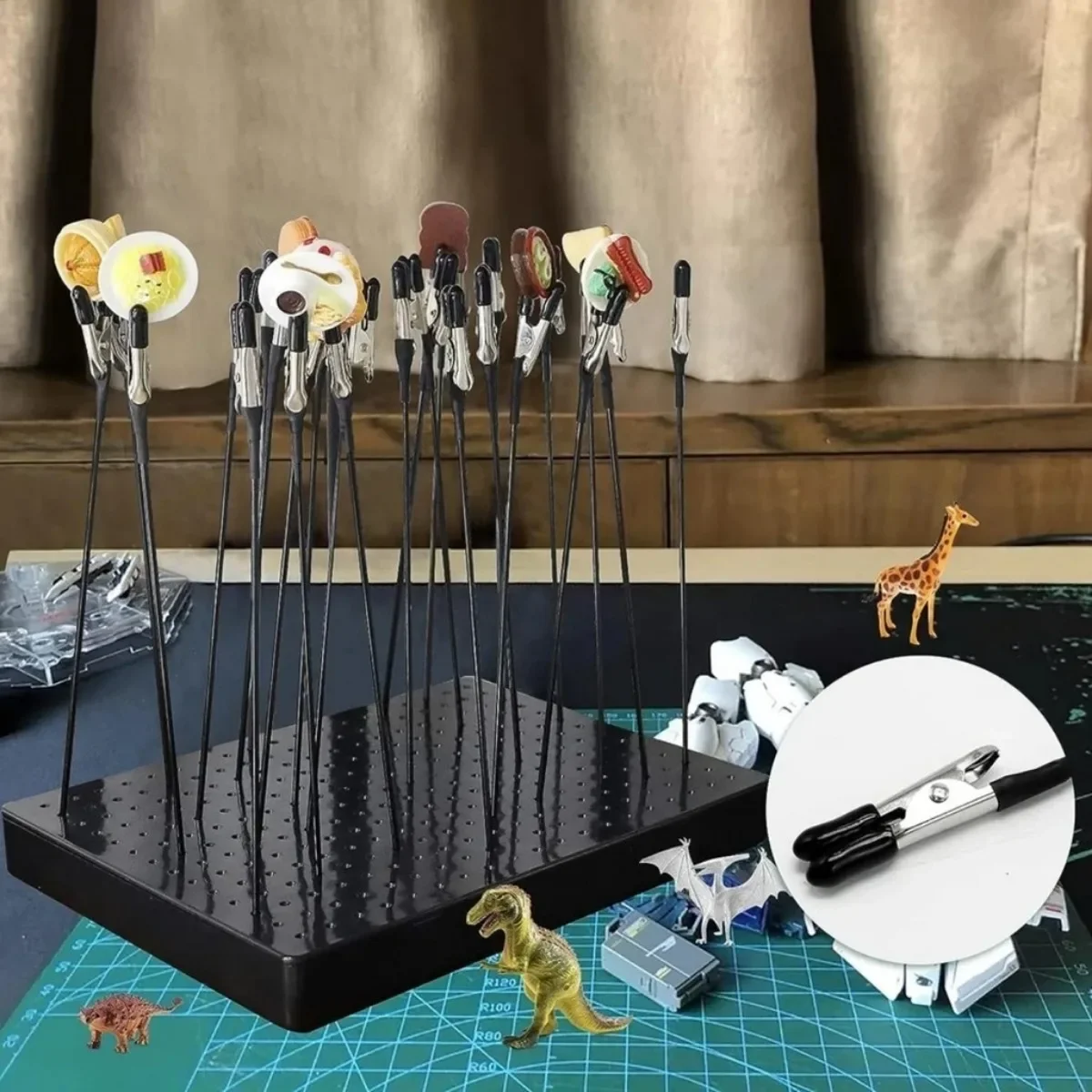 Model Spray Painting Stand Base with 10pcs Metal Flexible Clips Gundam Model Alligator Clip Stick for Gunpla Model Making Kit