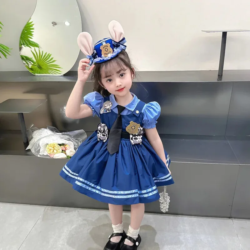 Little Girl Police Uniform Rabbit Cop Suits Cosplay Judy Dresses Halloween Party Role Play Bunny Costumes