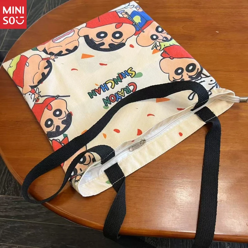 미니소 2025 일본 캔버스 토트백 여성용, 통근용 두꺼운 대형 숄더백