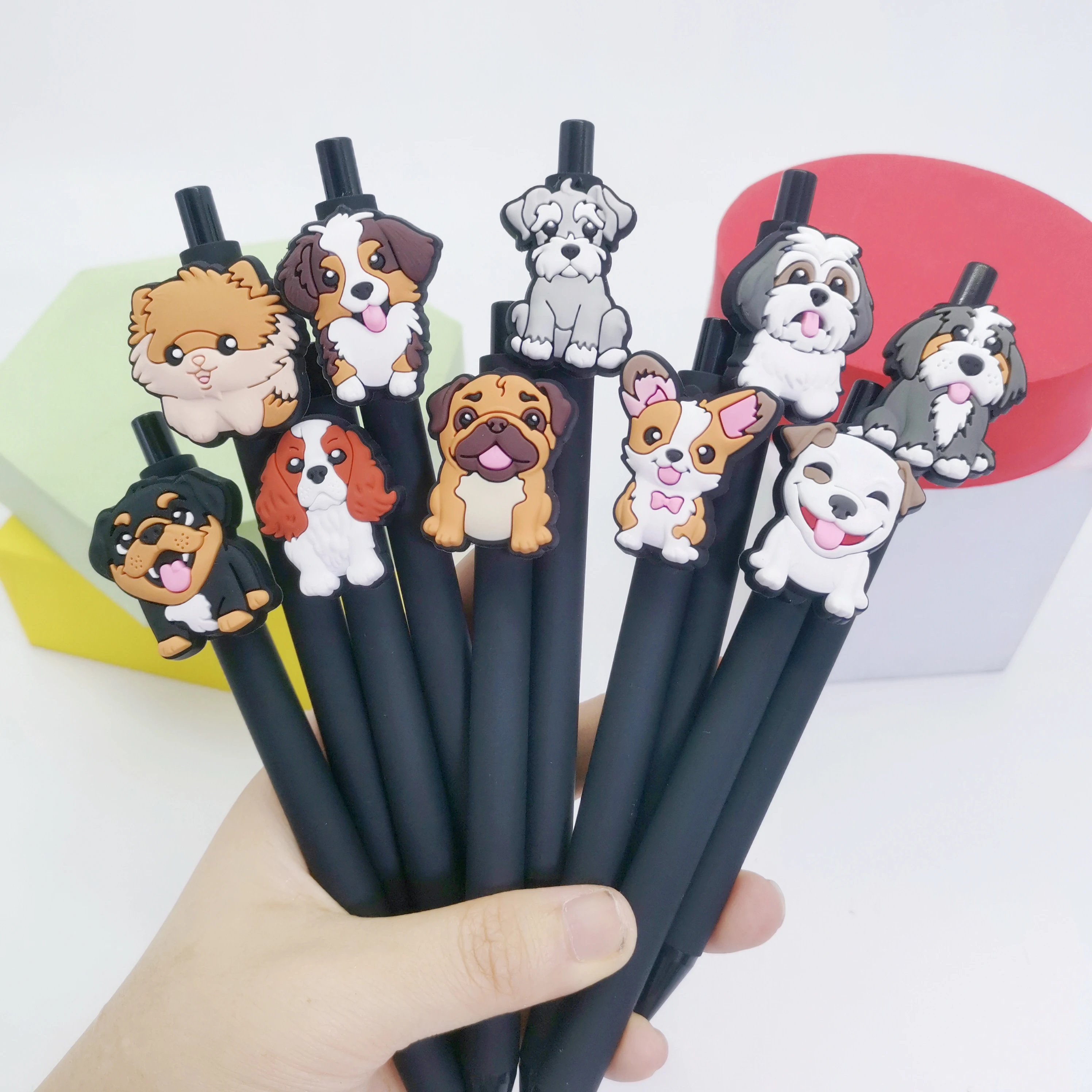 مجموعة مكونة من 10 أقلام حبر جاف بنمط Happy Dog، وتصاميم إبداعية للجرو، وأشكال متعددة، واللوازم المدرسية المكتبية
