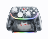 LinYuvo Wireless Gaming Controller&Charging Dock for SWITCH with Dual Motors,6-Axis Gyro,Turbo Function&8-Color RGB Lights KS55