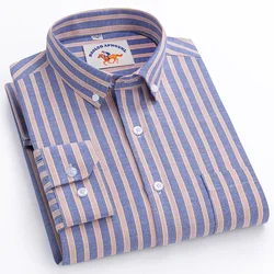 New Shirts For Men 100% Cotton Plaid Blue Color Easy Care Classic Business Smart Striped Oxford Casual  Long Sleeve Dress Shirts