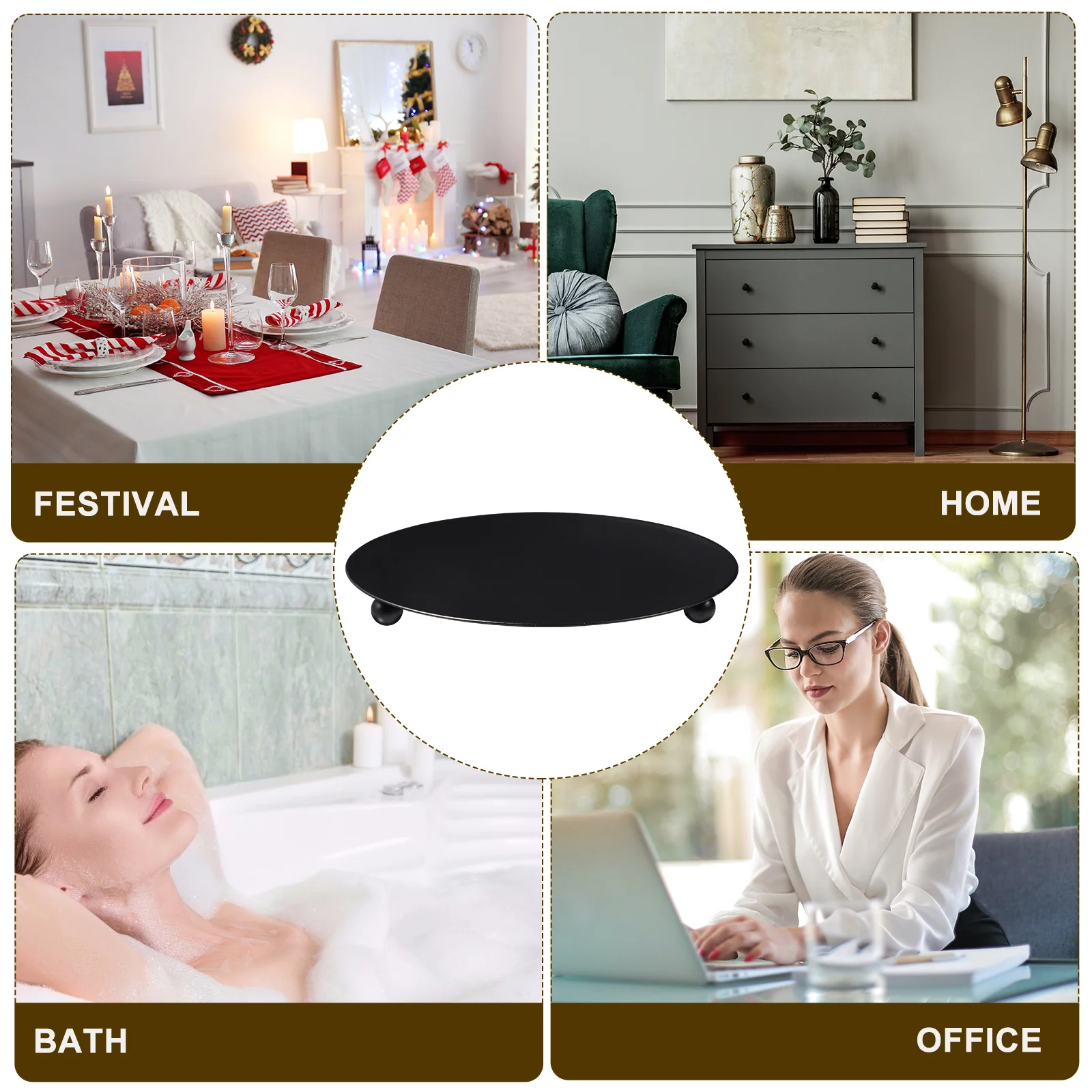 

3Pcs Iron Plate Stand Vintage Style Decorative Metal Pillar Holder for Home Hotel Weddings Black Iron Plate