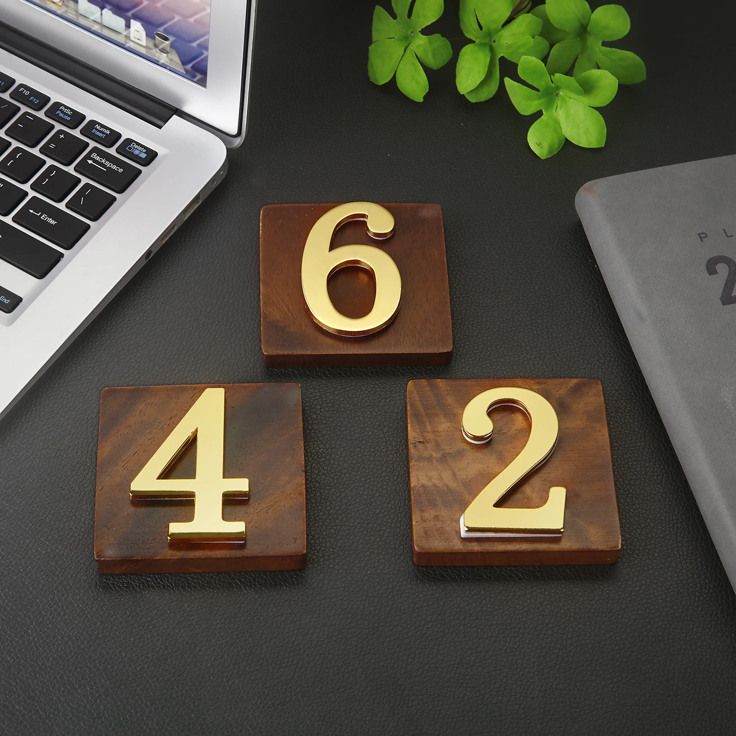 Wooden Table Number Plate with Backing Adhesive Metal Numbers Signs for Restaurants Bar Cafe Wedding Number Table Plate