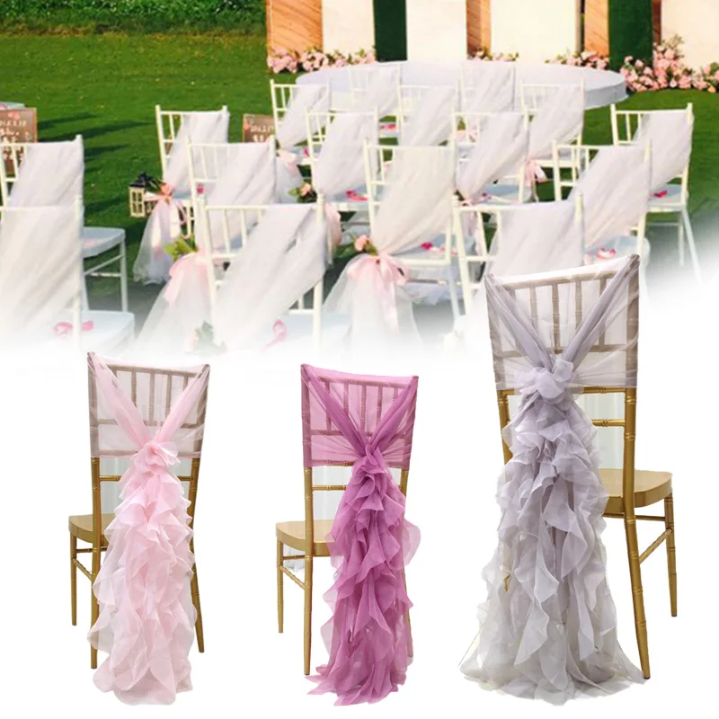 

1PC Ruffled Chair Cover Milk Yarn Seat Back Decor Hotel Wedding Party Event Banquet Chair Sash Decoration