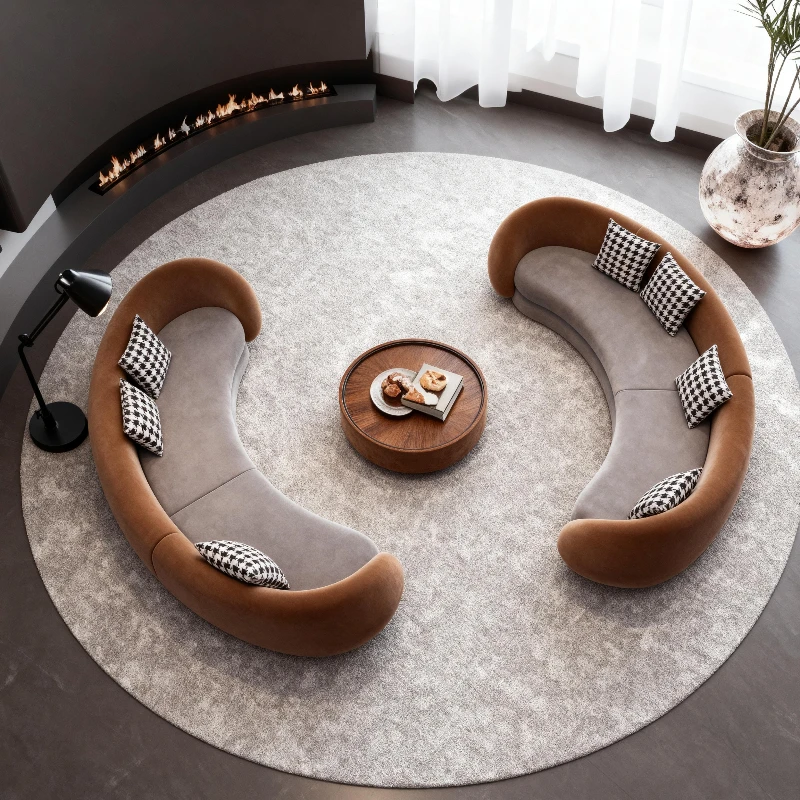 Light luxury semi-circular curved living room sofas comfortable soft combination couch multiple people canapé home furniture