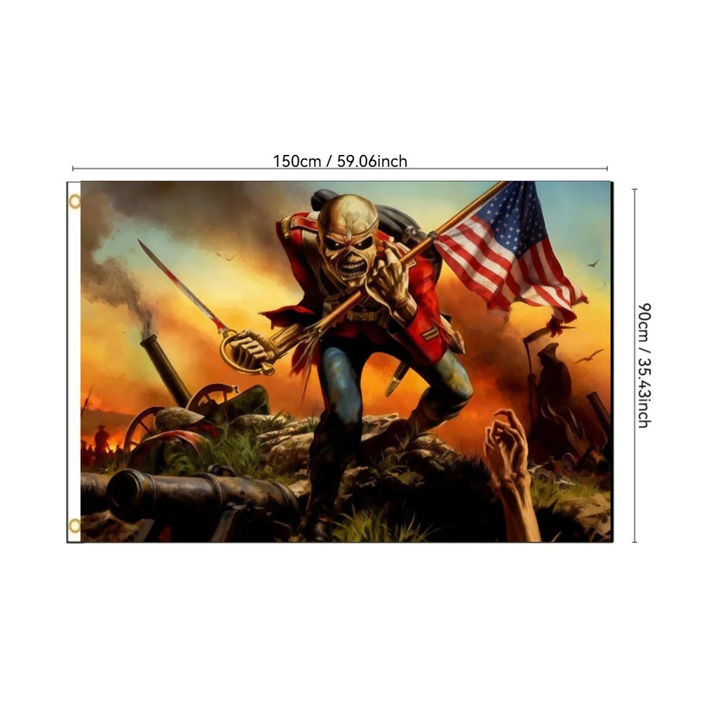 Heavy Metal American Flag with Skull Skeleton Soldier 2x3ft 3x5ft, Patriotic Rock Biker Gift Military Banner for Wall Decor
