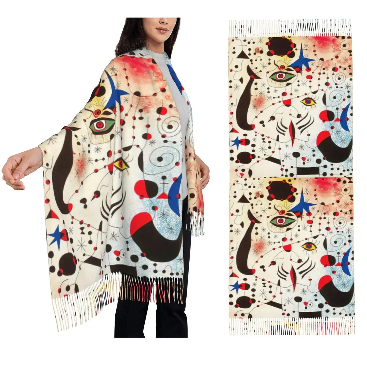 

Шарф Joan Miro 1, шарфы с кисточками, женские мягкие теплые шали и накидки, большая осенне-зимняя шаль