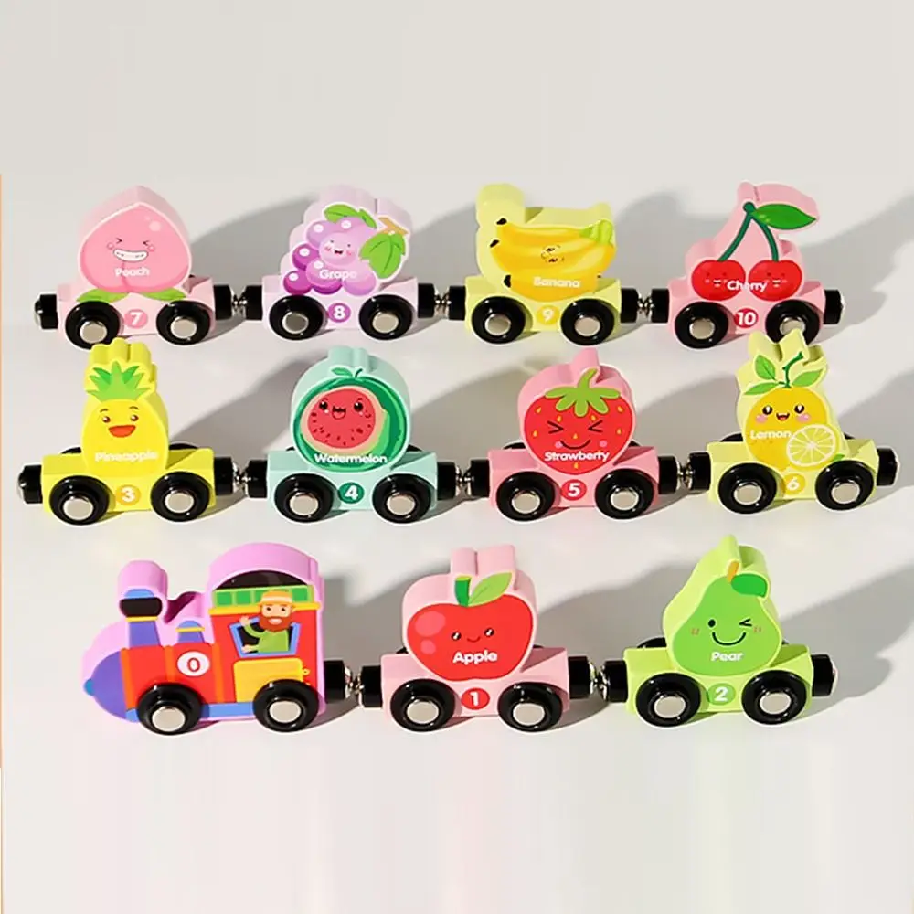 Zahlen/Tier/Früchte/Dinosaurier Magnetisches Holzeisenbahnspielzeug Mathematische Bedienungsübungen Magnetischer digitaler Zug