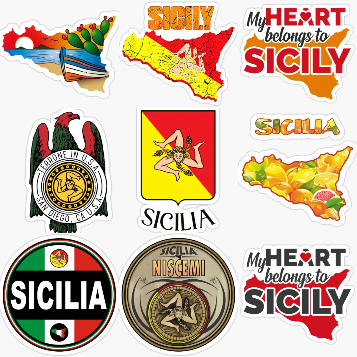 

Sicilia Flag Map National Emblem Creative PVC Car Sticker for Decorate Car Truck Van Fridge Bicycle Decal Accessories