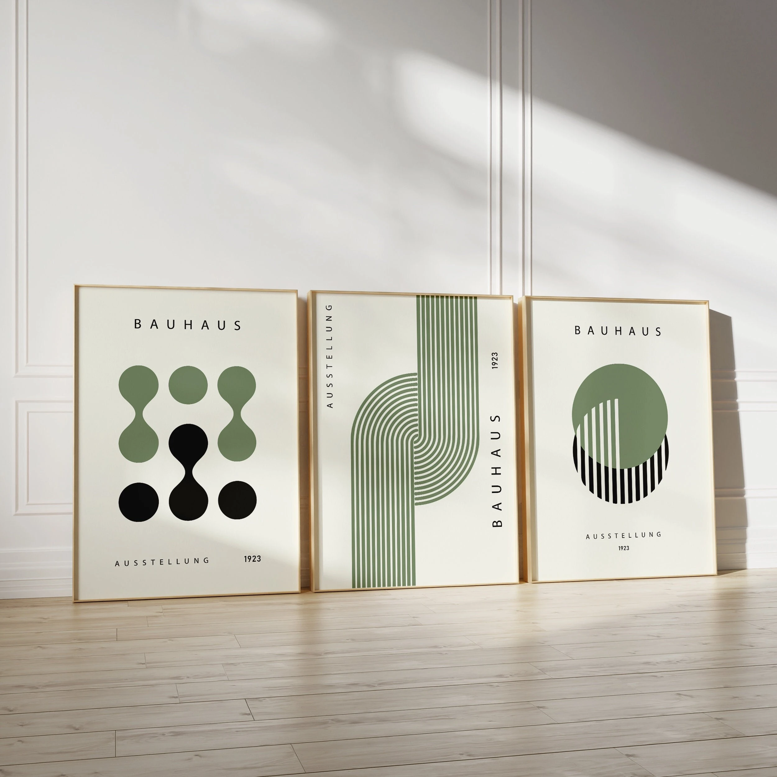 Green Bauhaus Abstract Geometric Canvas Prints Modern Creative Pattern Wall Art Poster for Home Office Living Room Spring Decor