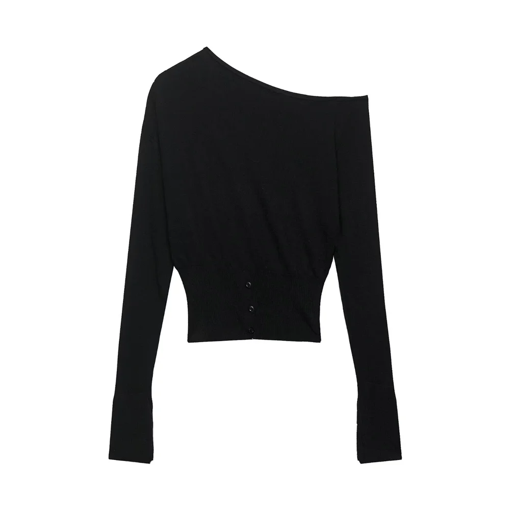 خريف جديد وصول النمط الأوروبي والأمريكي المرأة أزياء بسيطة تنوعا خارج الكتف الشق سترة برقبة على شكل v