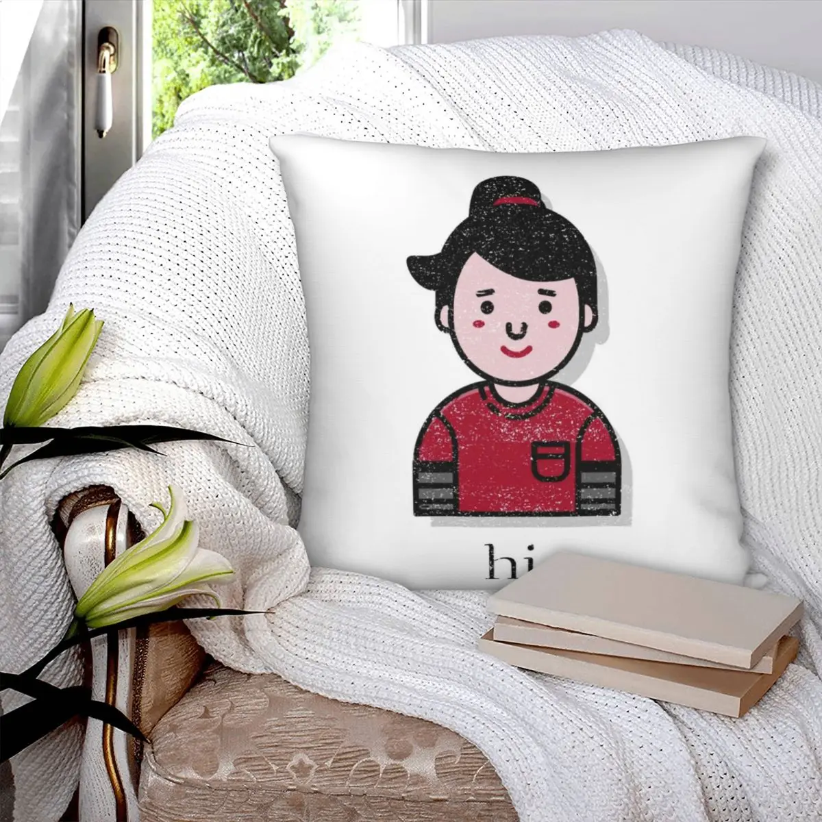 Asian Girl Smiling And Saying Hi Square Pillowcase Polyester Pillow Cover Velvet Cushion Decor Comfort Throw Pillow for home