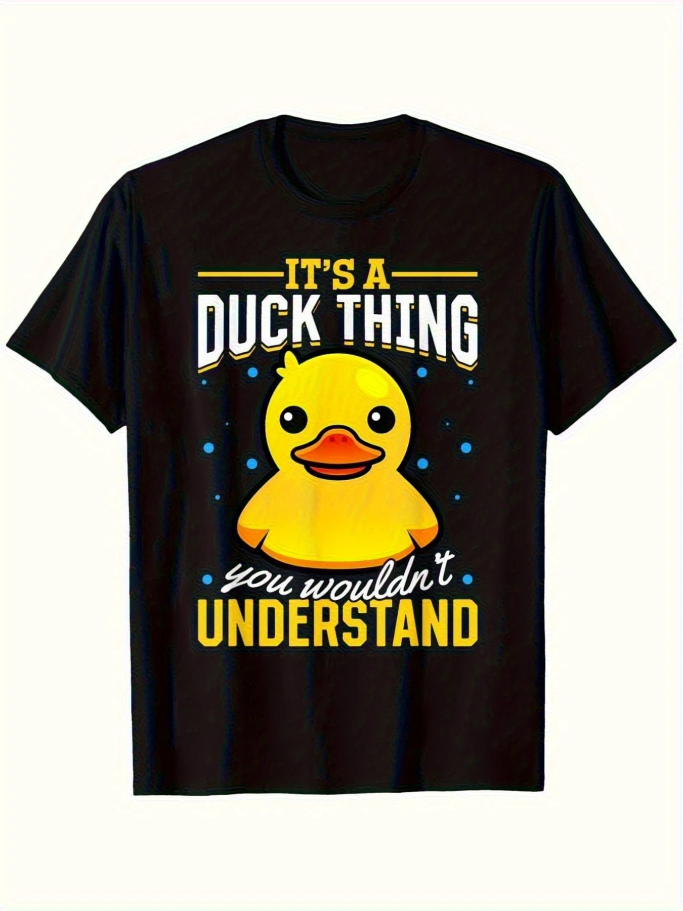 [Casual Round Neck Tee] Men's Funny It's a Duck Thing T-Shirt - Cute Yellow Rubber Duck & Blue Bubbles Graphic, Casual Round Neck Tee with You Wouldn'T Understand Slogan, Comfortable Casual Attire for Parties