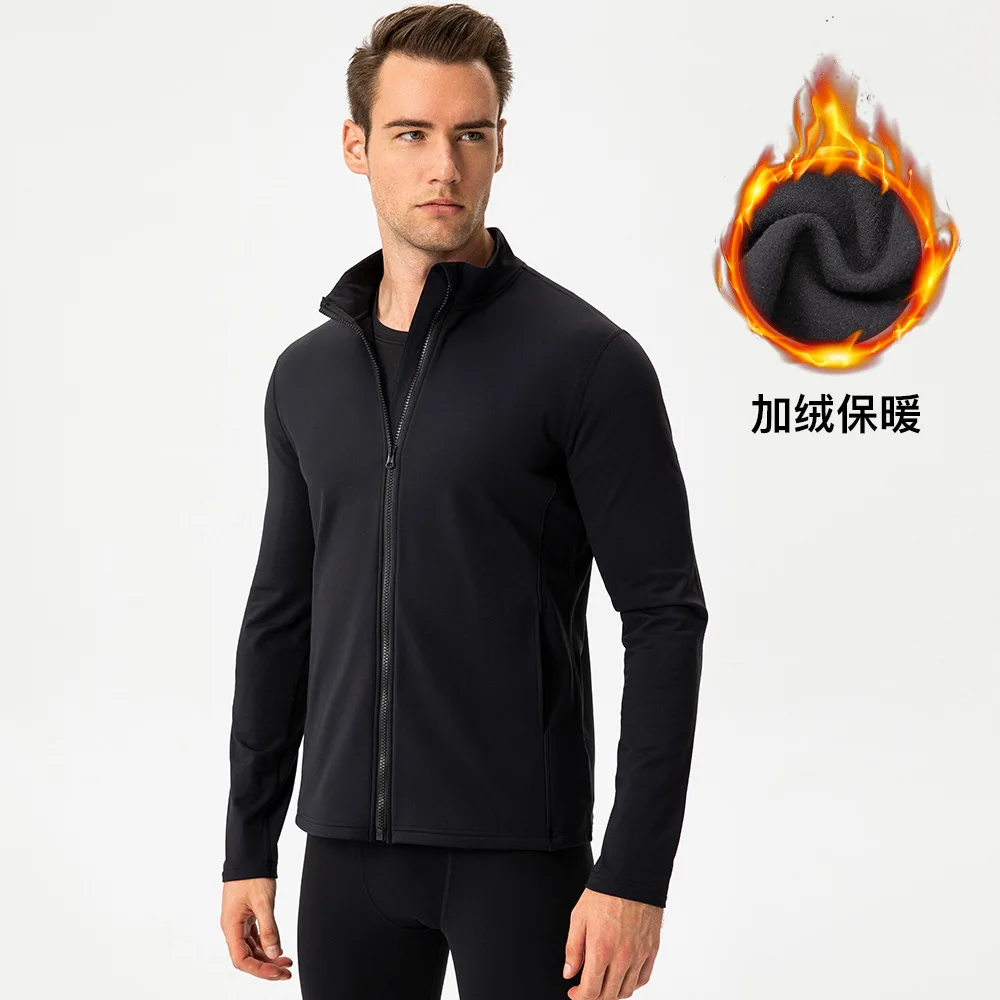 Men\'s Cashmere Sport Coat Warm Fit Zipper Training Running Top Outdoor Fitness Clothing Fashion Cardigan Brocade Plus Autumn Win