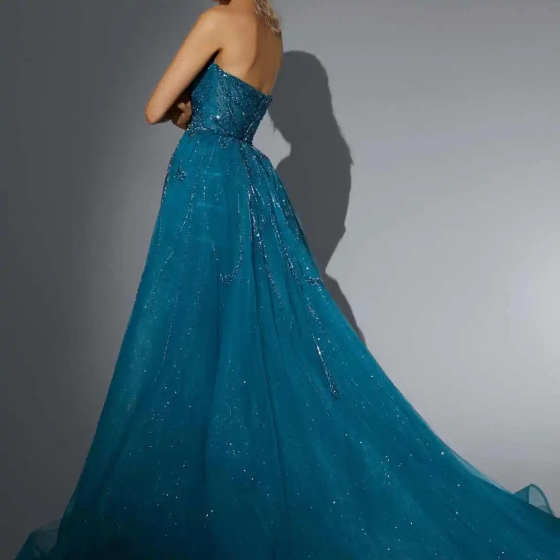 高級ブルーシースガウンウエディングドレスアップリケパターンスパンコールレースパーティードレスビッグサイズカスタムサイズカラーvestidos de festa