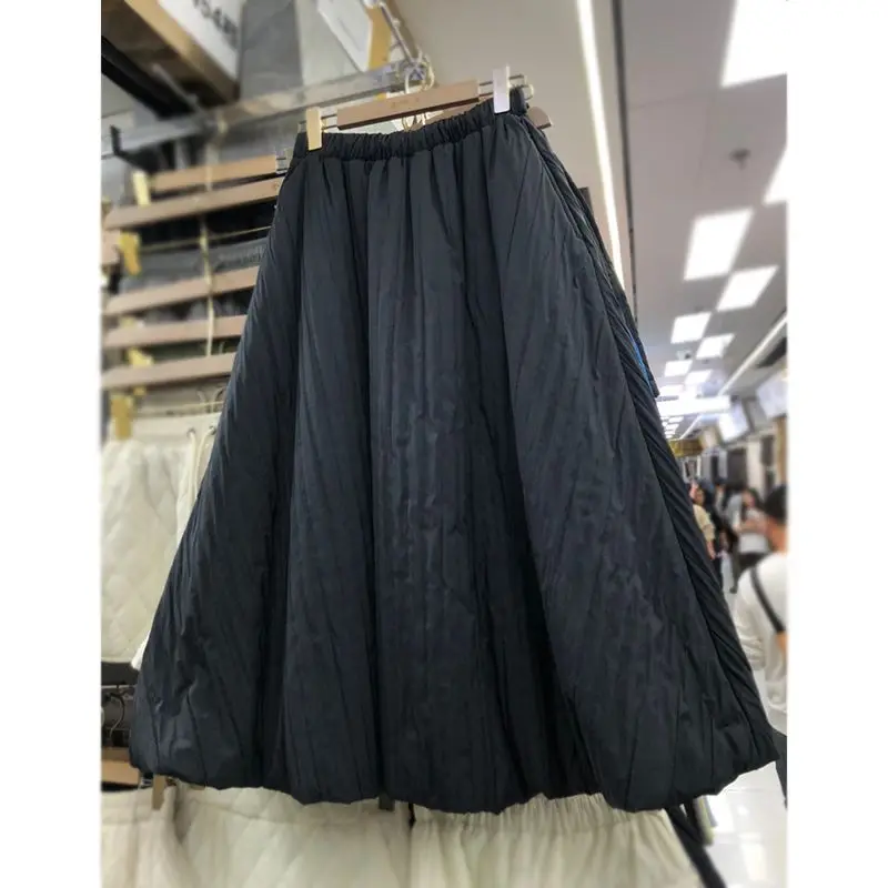 Texture Pocket Thickened With Cotton Bud Skirt High Waist Warm Pleated Fluffy A-Line Lantern Skirt Oversized Women w1422