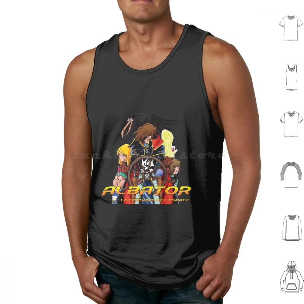 Space Pirate Albator On Ship Holds The Helm With Teammates Tank Tops Vest Sleeveless Albator Captain Harlock Pirate Harlock