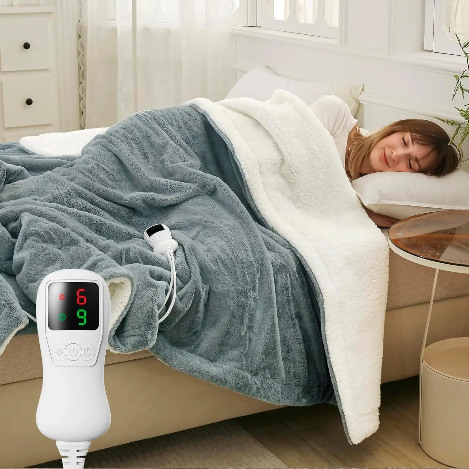 

Heated Blanket Full Size Electric Blanket, Faux Fur Heat Blanket, Super Soft Cozy Heating Blanket with 9 Heating Levels & 1-9 Ho