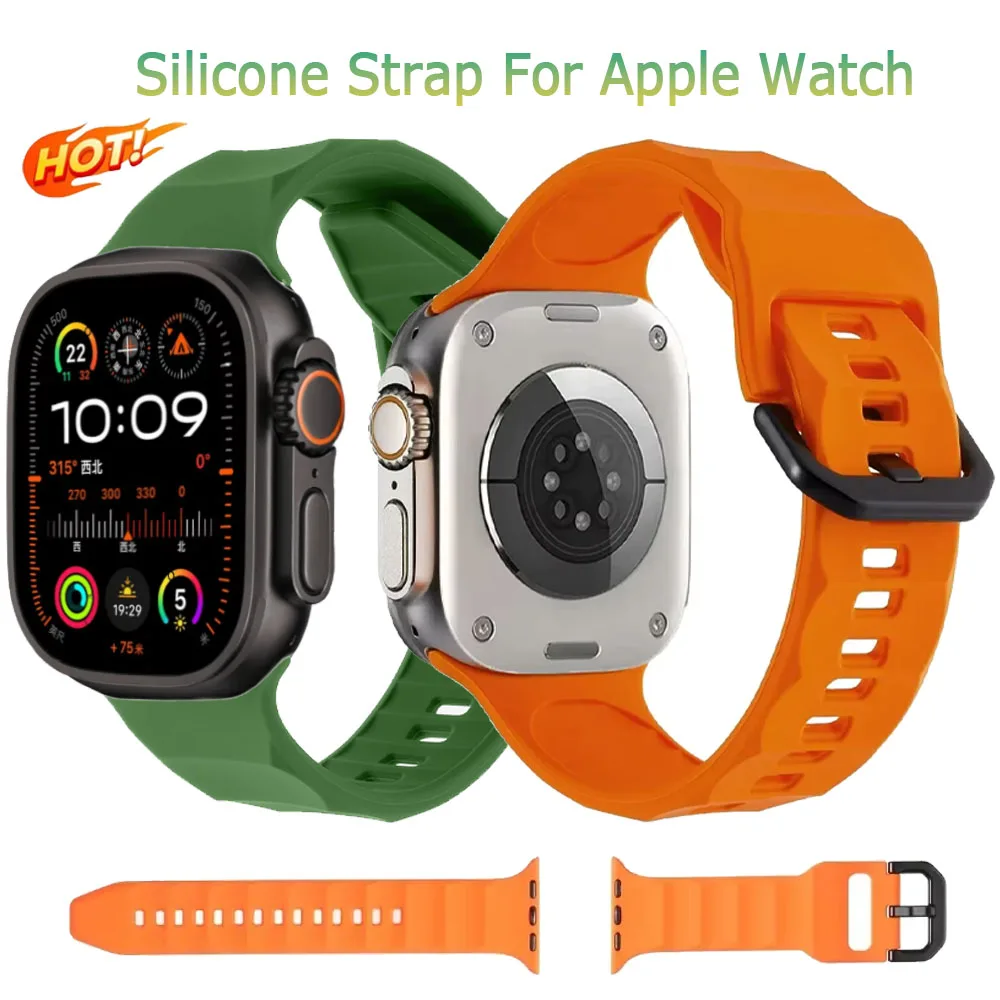 

Sports Silicone Band for Apple Watch Ultra 2/1 10 46/42/49mm Soft Breathable Wristband iWatch Series 9 8 7 6 5 4 SE Accessories