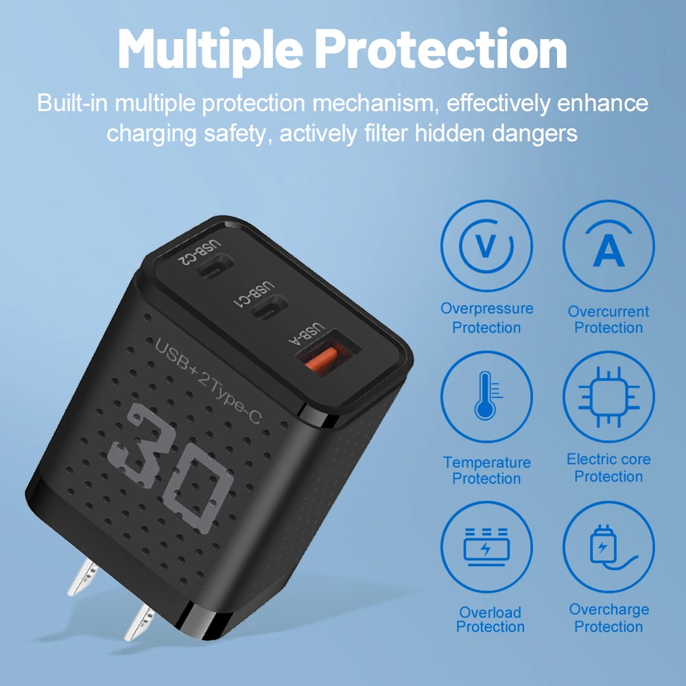 30W USB Type C Charger PD Fast Charging Phone Charger Adapter For iPhone Samsung Xiaomi Huawei QC3.0 EU/US/UK Plug Wall Charger