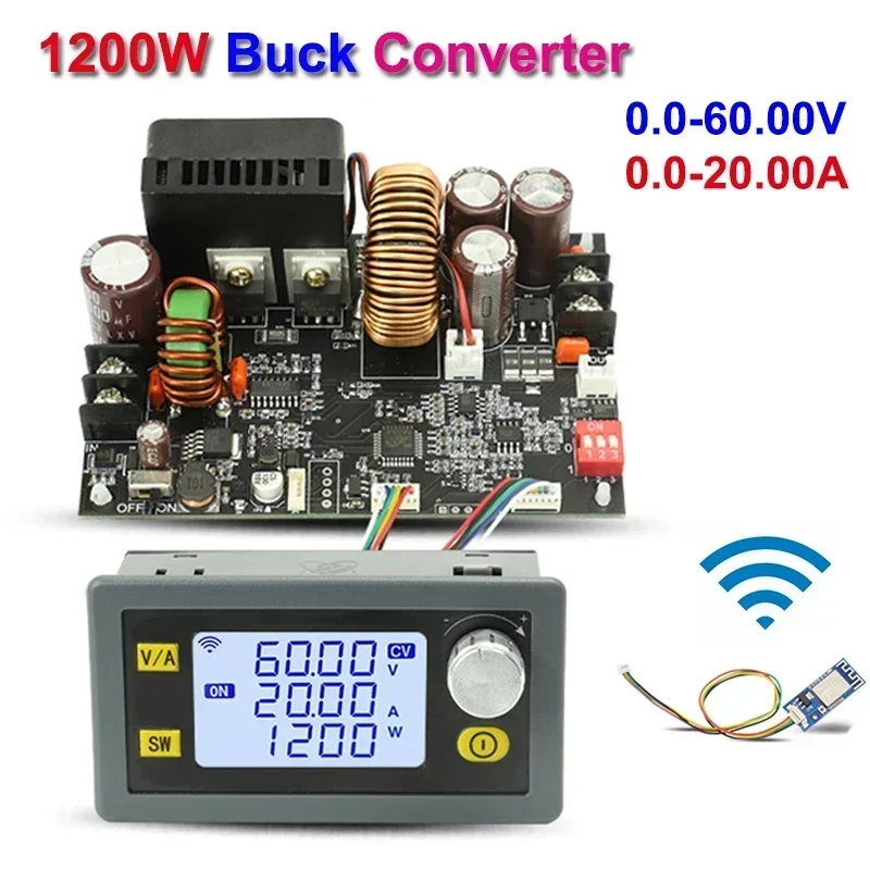 6020L 60V 20A 1200W Buck Converter CC CV Step-Down Module LCD Adjustable Regulated Stabilized Voltage Power Supply