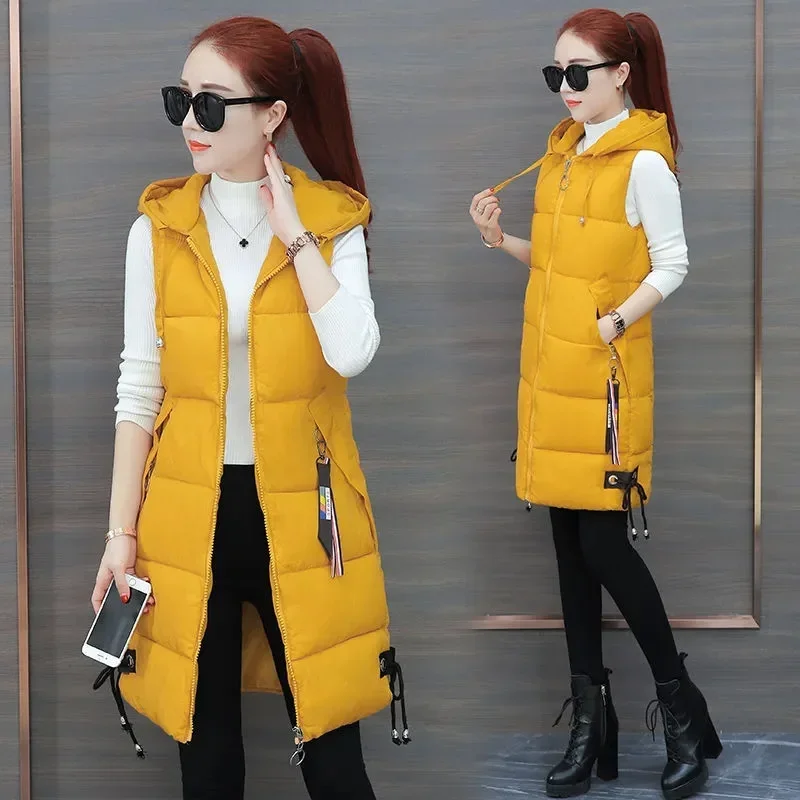 

Ladies Sleeveless Waistcoat Jacket Outwear 2025New Autumn Winter Women Long Parkas Vest Warm Hooded Down Coat Parka