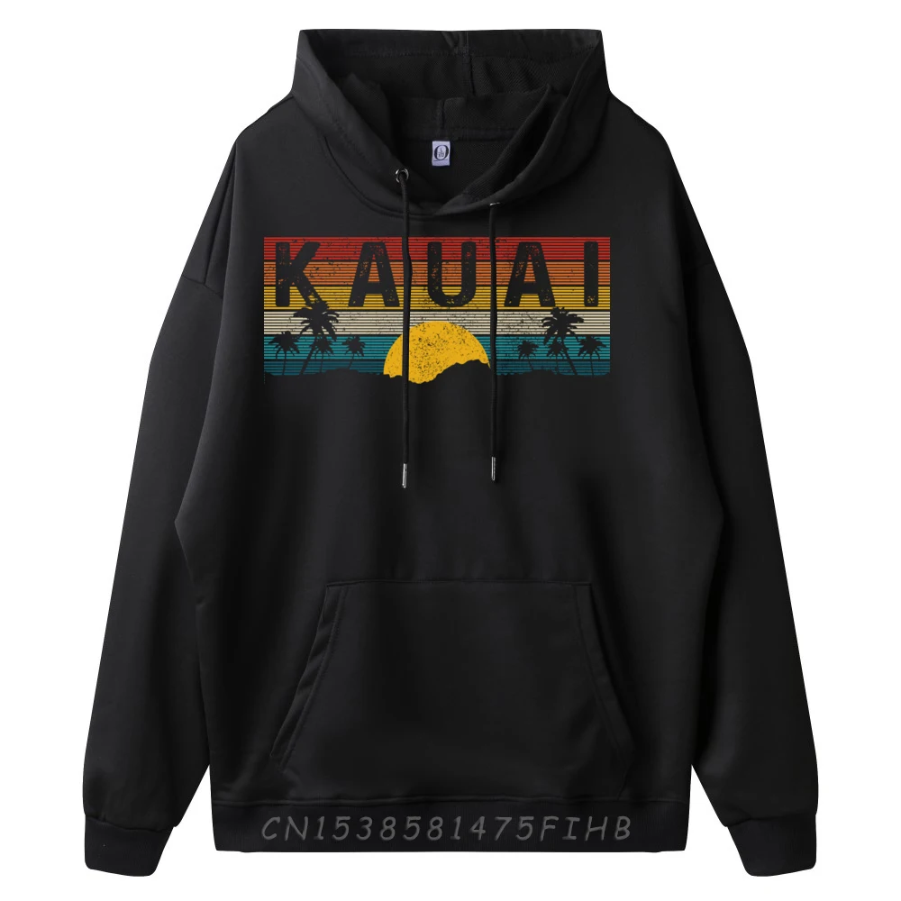 Graphic Men Hoodies Crew Neck Long Sleeve Kauai Hawaii Vintage Sunset Surfer Hoodies Funny Hoodies