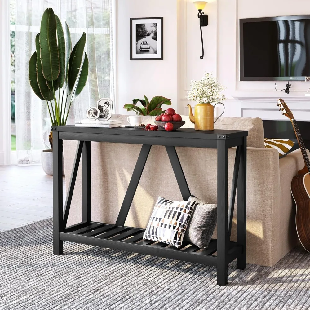 Living Room Side Tables Hallway Mesa Sofa Side Table Entryway Table - Wood Console Table With Shelves Black (1PC) Furniture Home