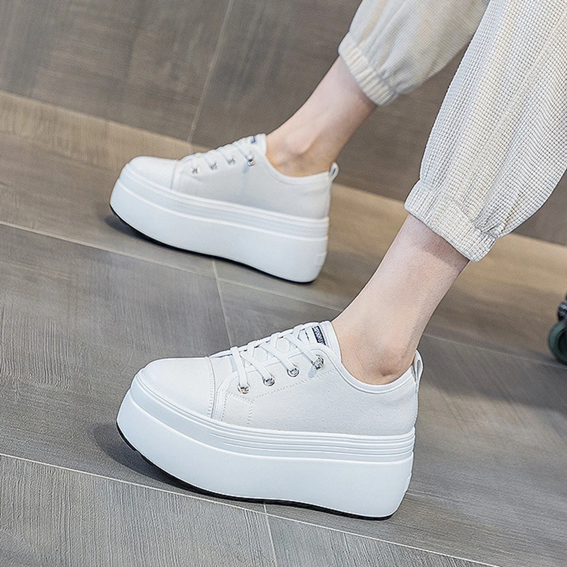 

2023 Women's Canvas Shoes Flat Platform Sneakers Casual Lace up Female Thick Sole Shoes Women Black White Sneakers Platform Shoe