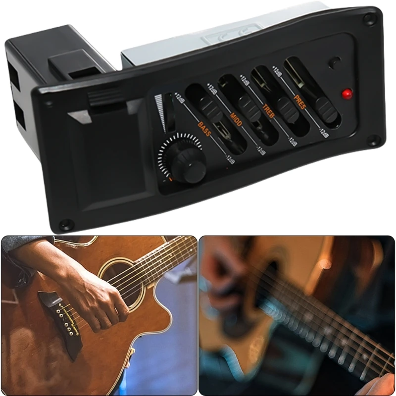 652D Guitar Pickup 4-Bands Acoustic Guitar Pickup Electric Guitar Equalizer Volumes Control Preamp Amplifier Equalizer Pickup