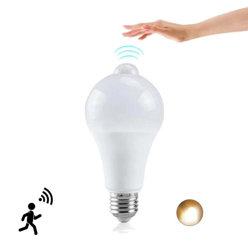 ELEG-4X 85-265V E27 PIR Motion Sensor Lamp 12W Bulb With Motion Sensor Infrared Motion Detector Security Light Warm Light