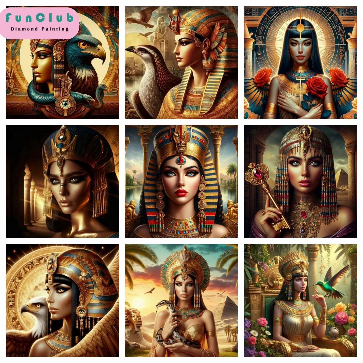 

DIY египетская королева, алмазная живопись, 2025 г., наборы для вышивки крестом, Орел, пирамида, змея, круглые алмазные мозаики, стразы, домашний декор