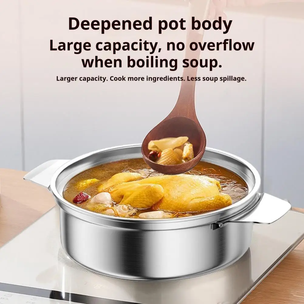 Stainless Steel Steamer Pot 4-Person Capacity Stew Pot for Porridge Soup Induction Cooktop Compatible Heat-Resistant Hard Boiled