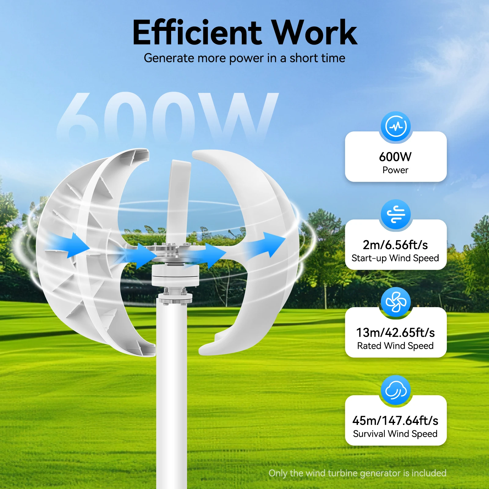 600W 24V Vertical Wind Turbine Generator 5-blade Lantern-shaped Windmill