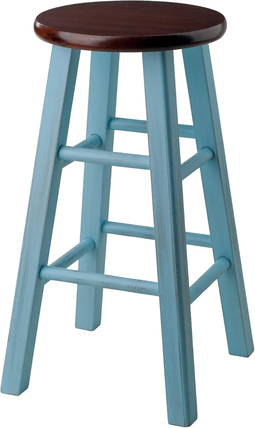 Rustic Light Blue Walnut Counter Stool, 24 Inch Height, Solid Wood Construction