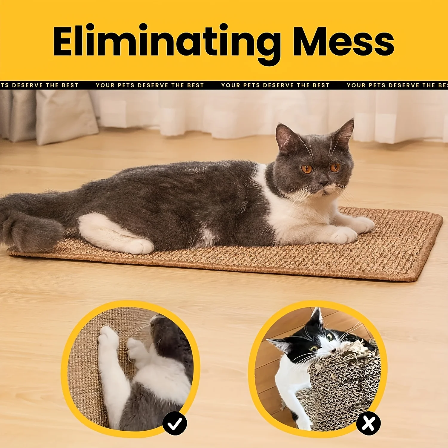 1 Pcs Cat Scratcher Mat, Sisal Cat Scratch Pad,Horizontal Floor Cat Scratching Pads Rug for Indoor Cats Grinding Claws ,Cat Furn