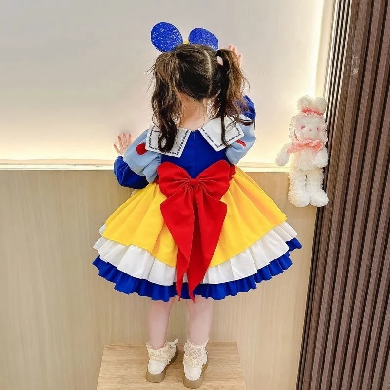 Disney Snow White Girl Lolita Princess Ball Gown Children Bow Design Puff Long Sleeve Cosplay Costume Birthday Party Skirt Gifts