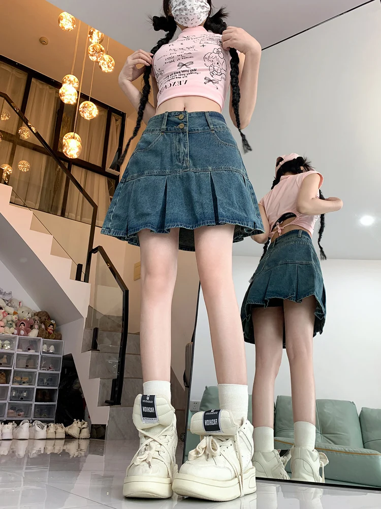 

High Waist A-Line Skirt Women's Denim f-length Belly Covering Pear ape Slimming ort Skirt Korean Sle Commute
