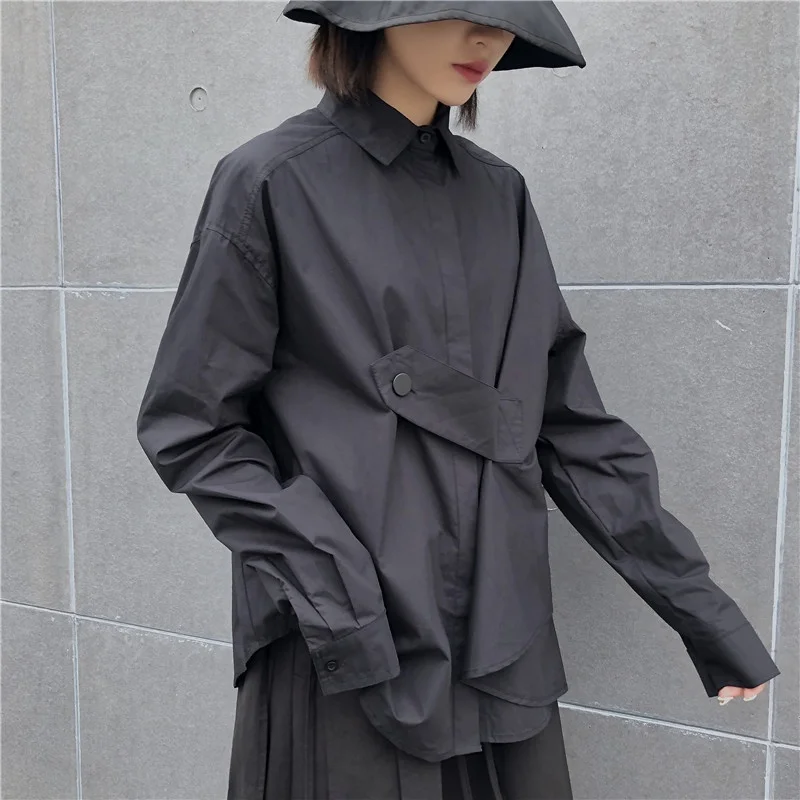 

Atsugi Women's Long Sleeve Shirt Men's Casual Loose Design Sense Buttons Cotton 100% Dark Style Fashionable Top