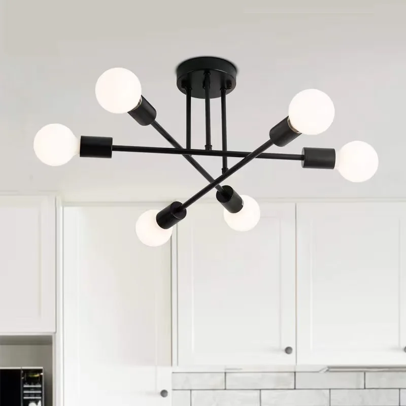 1Pc modern Nordic 6-light ceiling light, E27 bulb base, living room, bedroom, study branch pendant light (without bulb)