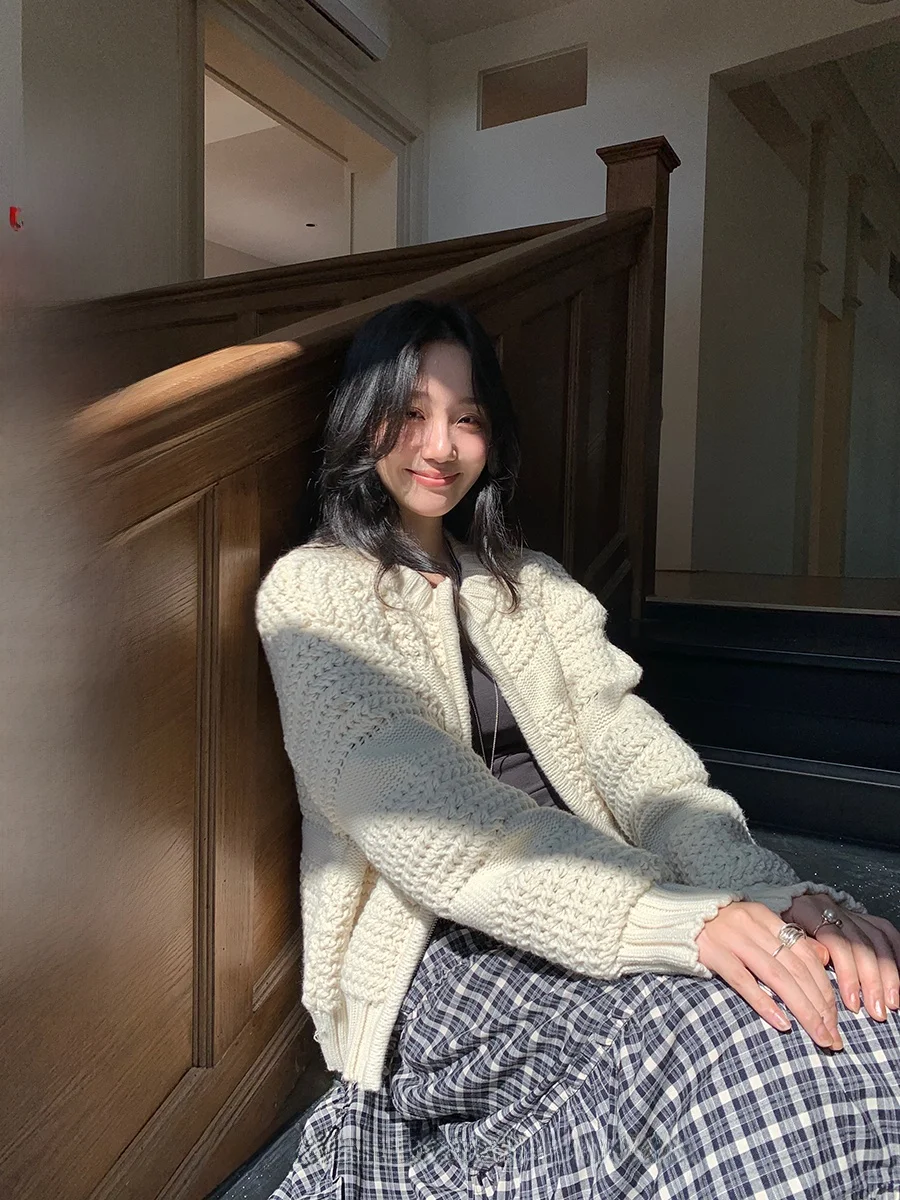 

Вязаный свитер Zerodeees Soda в корейском стиле с молнией, женский, осенне-зимний, повседневный, универсальный, теплый, верхняя одежда