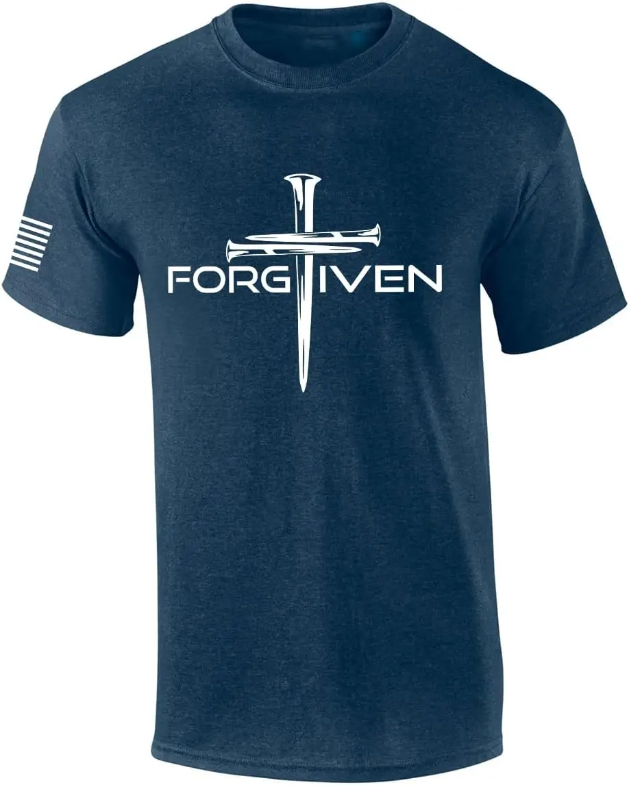 

Mens Christian Shirt Nail Cross Forgiven Short Sleeve T-Shirt Graphic Tee