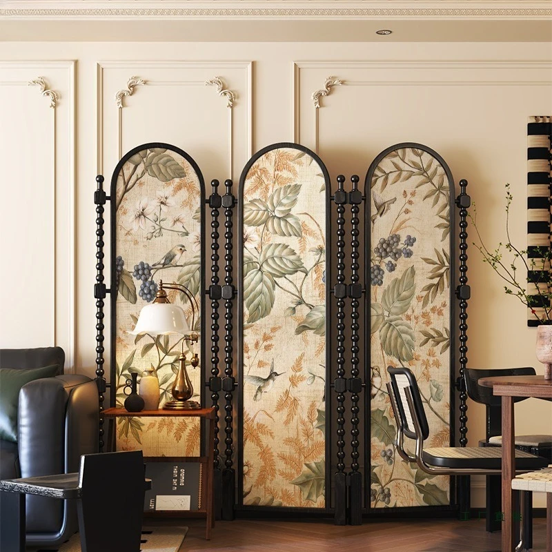 Medieval solid wood screen, retro partition, folding mobile in bedroom and dining room