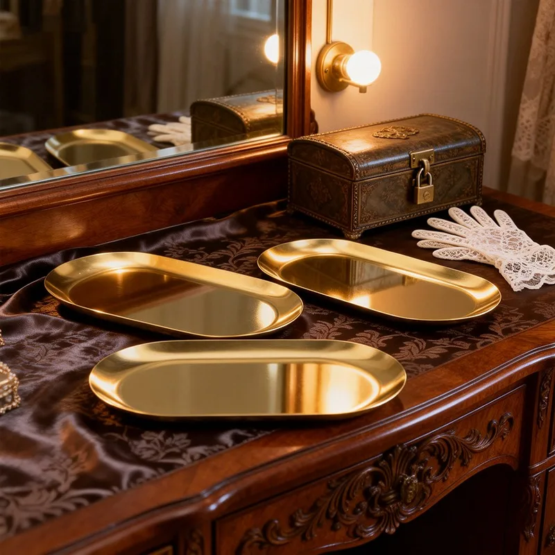3 pieces of oval metal jewelry trays - multi-functional stainless steel cosmetic storage box, bathroom accessory storage box
