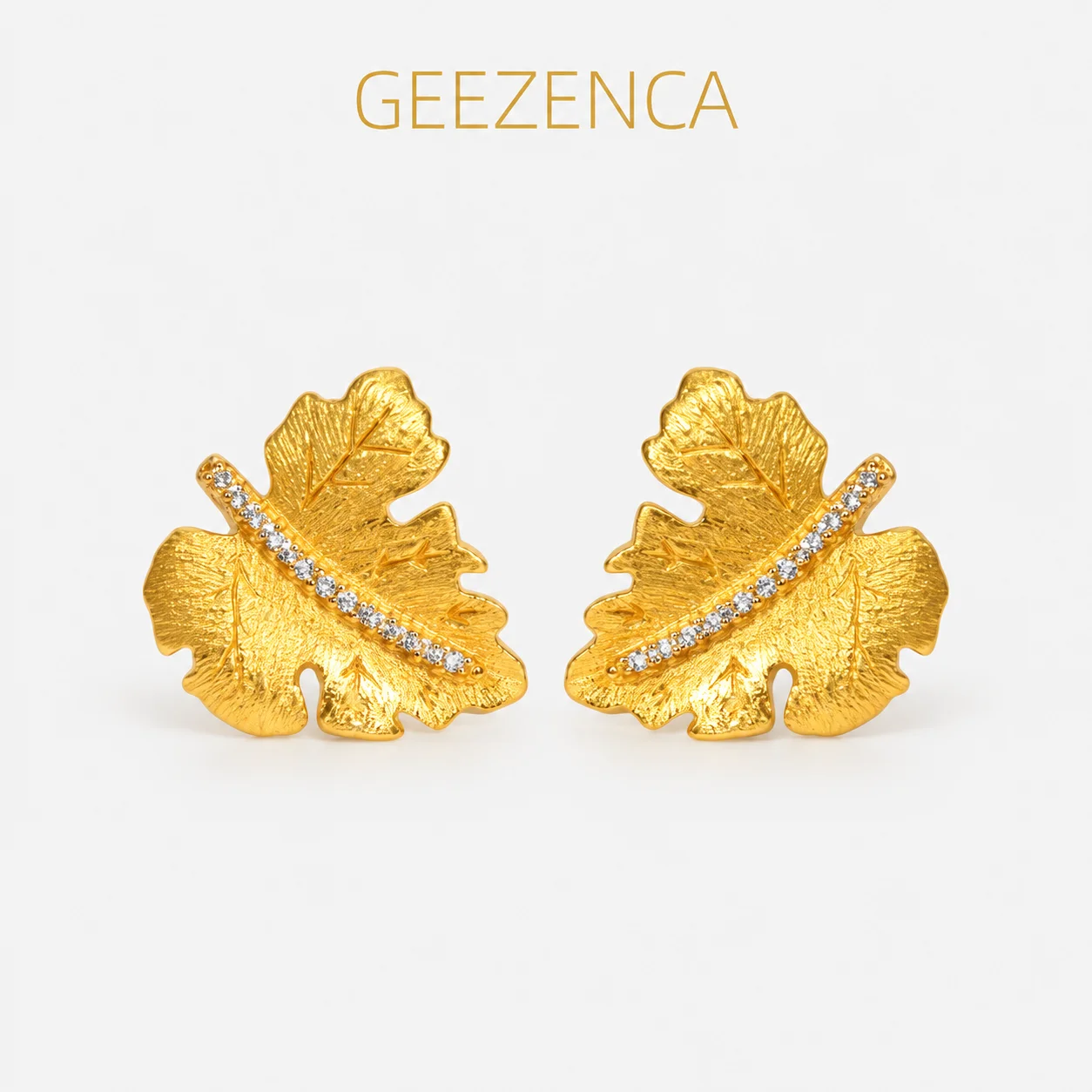 GEEZENCA 925 Sterling Silver Maple Leaf Delicate Earrings Necklace Brooch For Women CZ Luxury Gold Plated Jewelry Set Party Gift