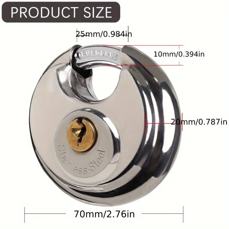 1pc Heavy-Duty Stainless Steel Circular Padlock with 2 Keys - a Safe And Durable Locking Solution Suitable for Storage Cabinets