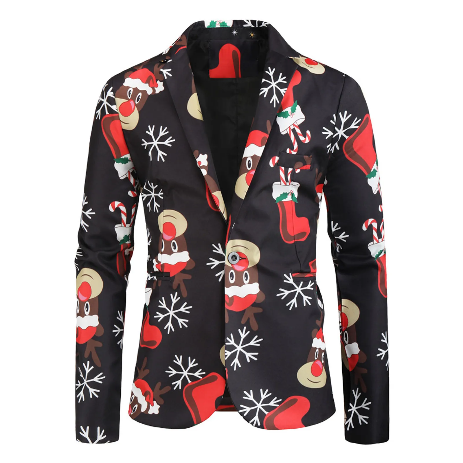 2024 Men's Santa Casual Series Personalized Fashionable Lapel Printed Versatile Long-Sleeved Large Size Warm Shirt suit jackets