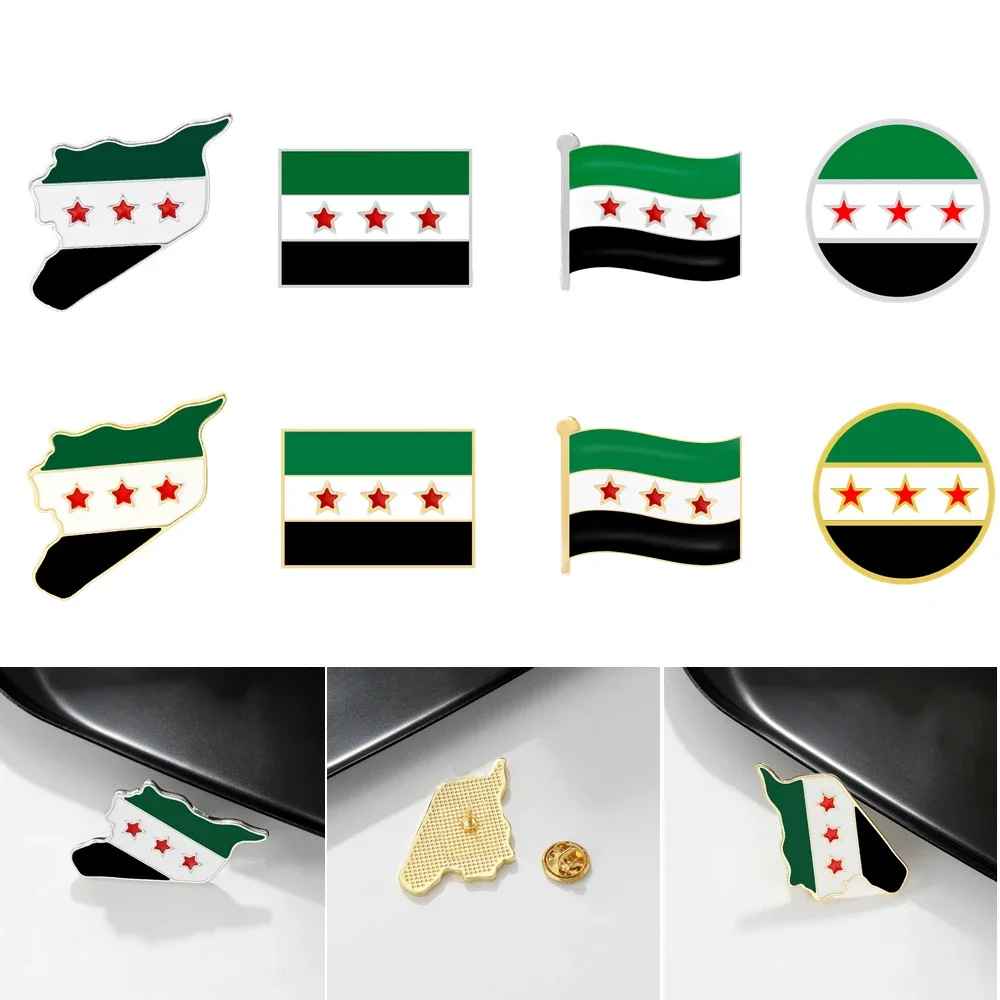 2025 New In Syrian Map Flag Brooches For Men Women Fashion Alloy Drip Oil Pins Unisex Badge Jewelry Gifts Accessories Wholesale