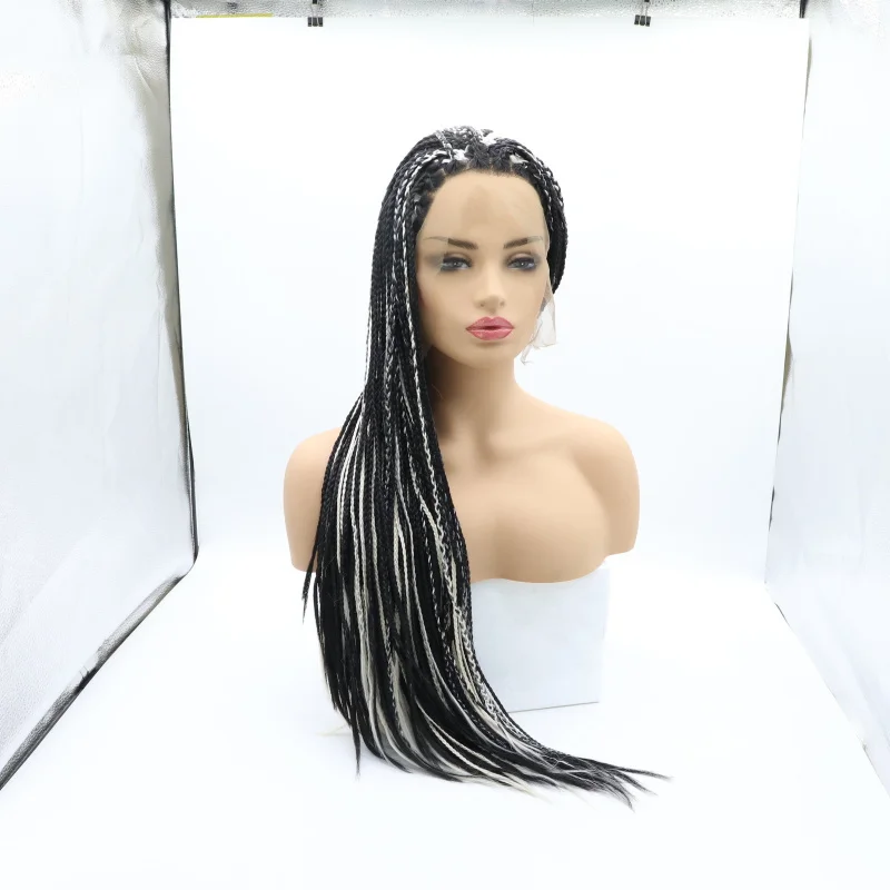 Hot girl wig, hand-woven synthetic fiber, front lace, dirty , colored thick braids wigs